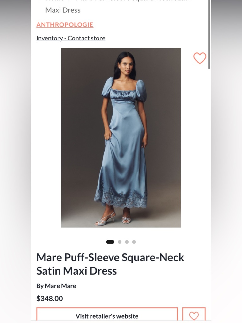 Mare Mare Anthropologie Puff-Sleeve Square-Neck Satin Maxi Dress